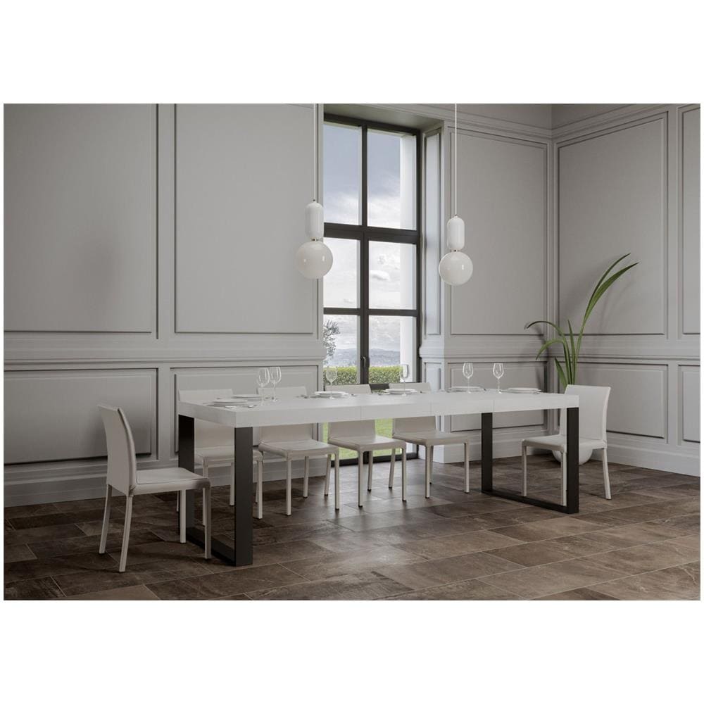 Tavolo Tecno Premium Allungabile Bianco Frassino 90x180 Allungato 440 Telaio Antracite - Foto 1