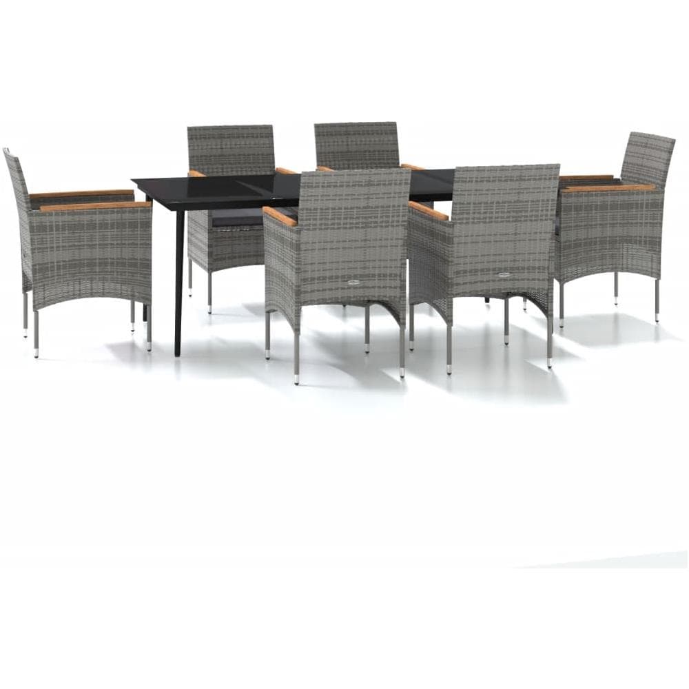 Set Da Pranzo Per Giardino 7 Pz Con Cuscini Grigio E Nero - Foto 2