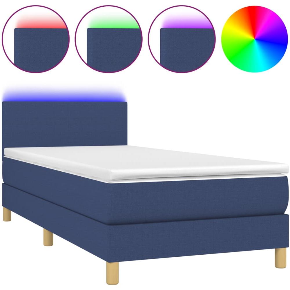 Letto A Molle Con Materasso E Led Blu 90x190 Cm In Tessuto - Foto 2