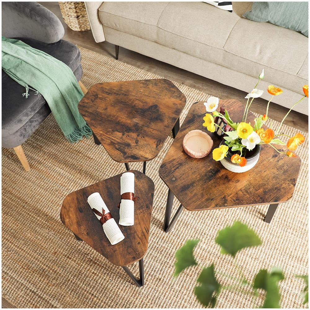 Tavolini da caffè rustici TABLES 3 pezzi per soggiorno x3 - Foto 8