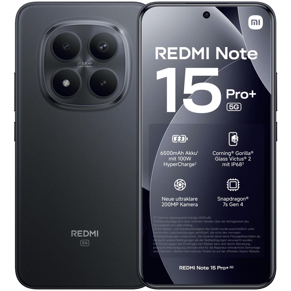 Redmi Note 15 Pro+ 5G 256GB 8GB Ram Display 6.83" Amoled 120Hz Main Camera 200MP Dual nanoSim (eSim) HyperOS 2 Snapdragon 7s Gen4 6500mAh Black - Foto 1