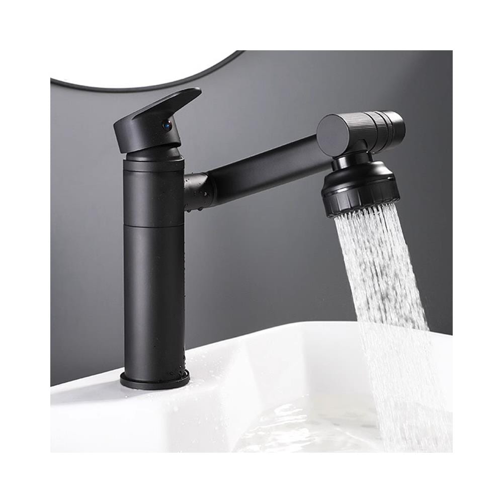Rubinetto per lavabo da bagno, Blackswan, tipo M331, modello alto, nero opaco, girevole, con 2 modalità e beccuccio mobile, misura 30 cm - Foto 4