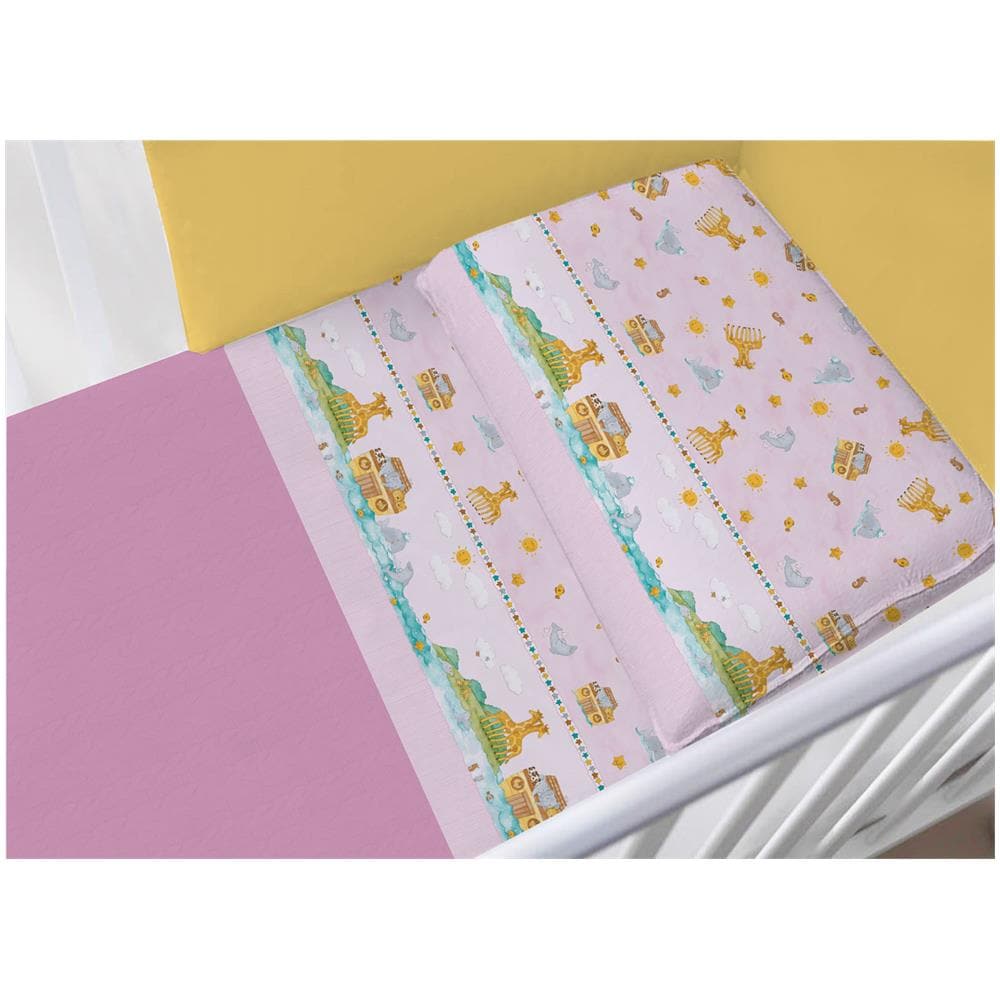 Completo Lenzuola Per Lettino In 100% Cotone Modello 6477 Lettino 6477 Rosa - Foto 1