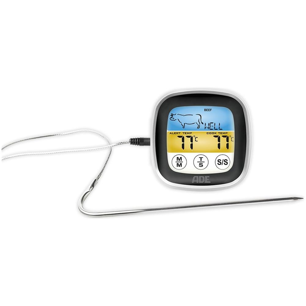 Termometro Arrosto Bbq 1600. Digitale Grill-thermometer Con Lcd Touch-display, Messgabel Aus Edelstahl. Elettronico Termometro Per Forno In Per Il Perfekten Garpunkt. Incl. Batterien. Nero Argento - Foto 1
