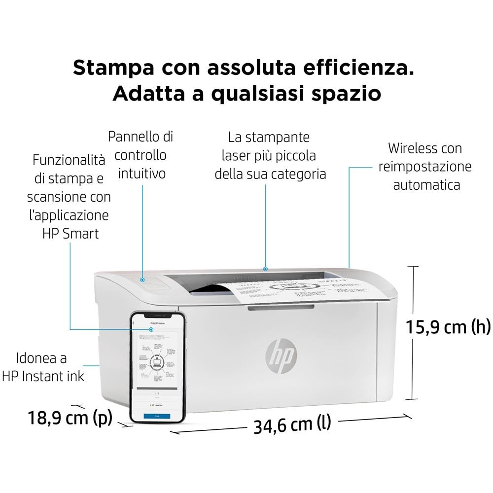 LaserJet Stampante M110w, Bianco e Nero, Stampante Per Piccoli Uffici, Stampa, Dimensioni Compatte - Foto 17