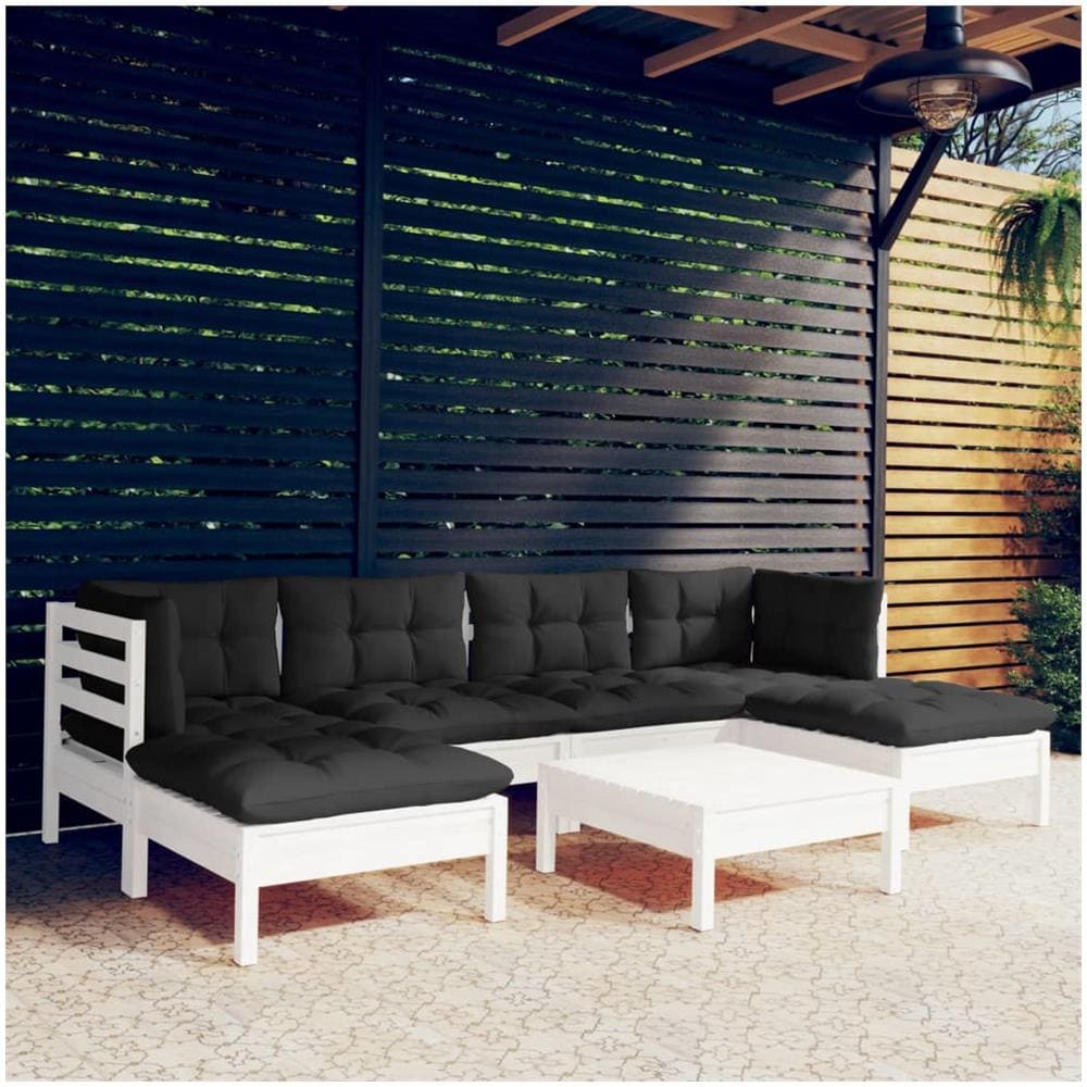 Set Divani Da Giardino 7 Pz Con Cuscini Bianchi Legno Di Pino - Foto 1