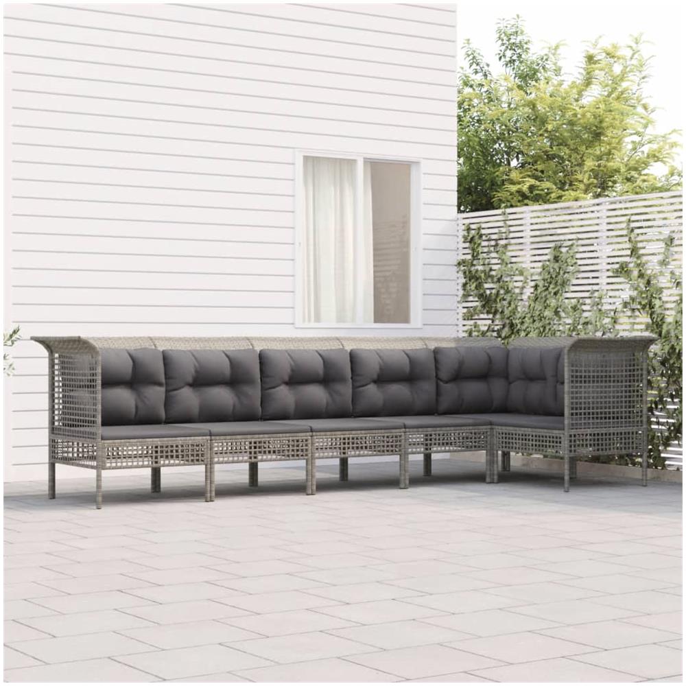 Set Divani Da Giardino 6 Pz Con Cuscini In Polyrattan Grigio - Foto 1
