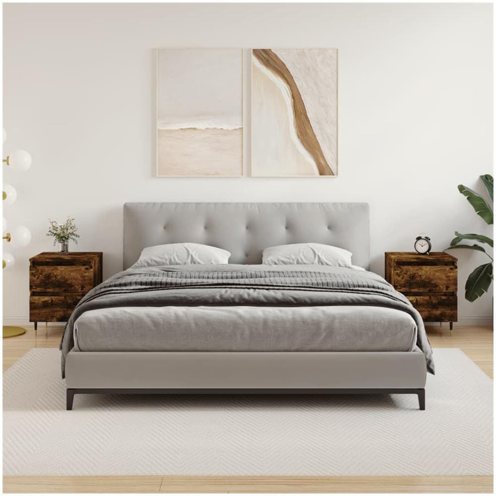 Comodini 2pz Rovere Fumo 40x35x50 Cm In Legno Multistrato - Foto 1