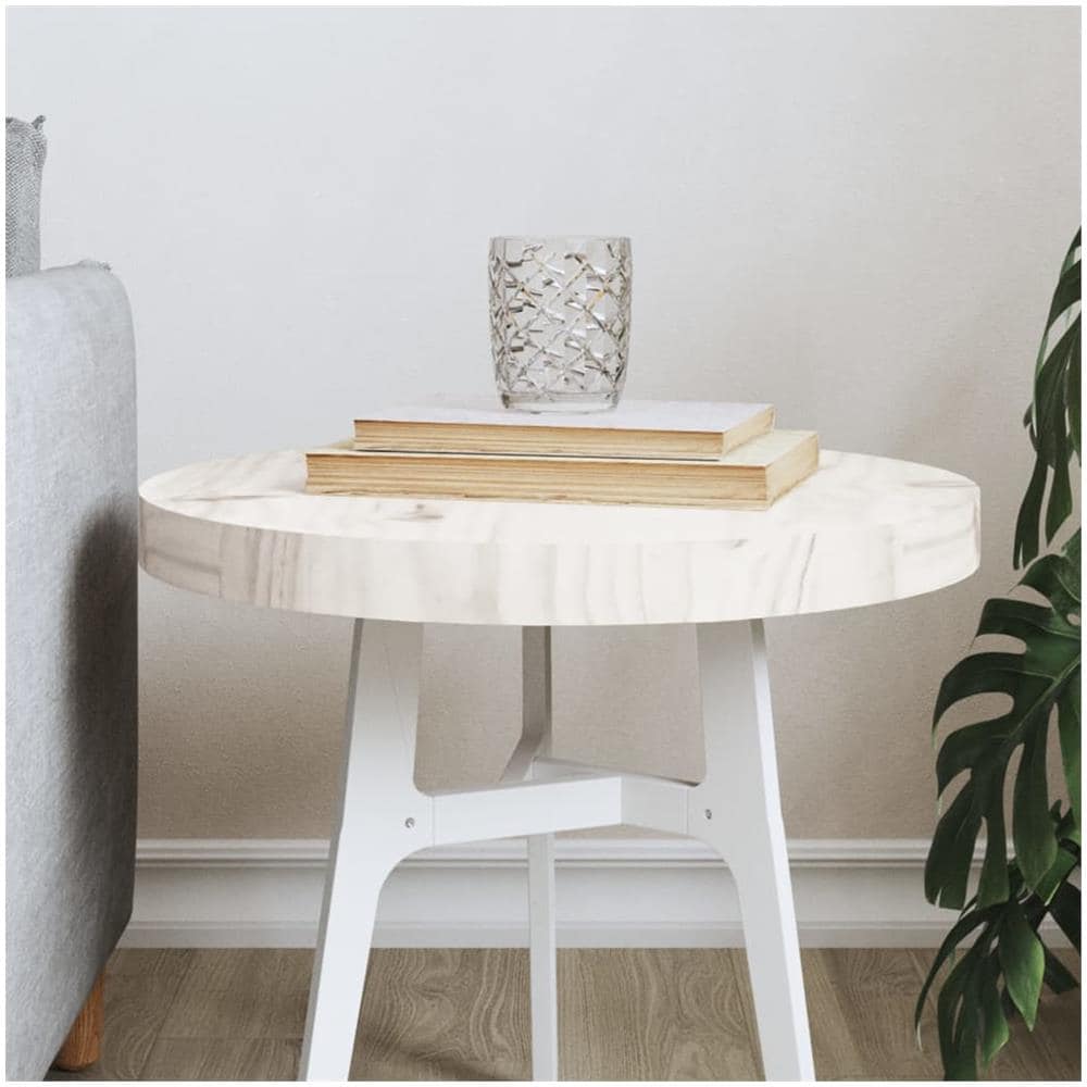 Piano Tavolo Rotondo Bianco 40x3 Cm In Legno Massello Di Pino - Foto 1