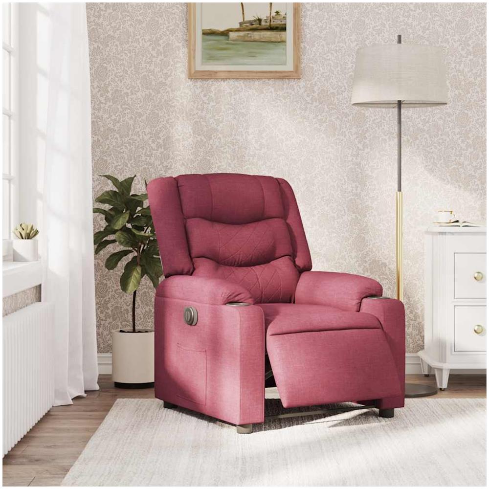 Poltrona Elettrica Reclinabile Rosso Vino in Tessuto - Foto 2