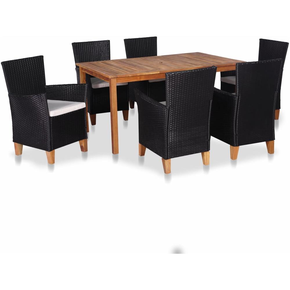 Set da Pranzo da Giardino 7 pz in Polyrattan Nero e Marrone - Foto 1