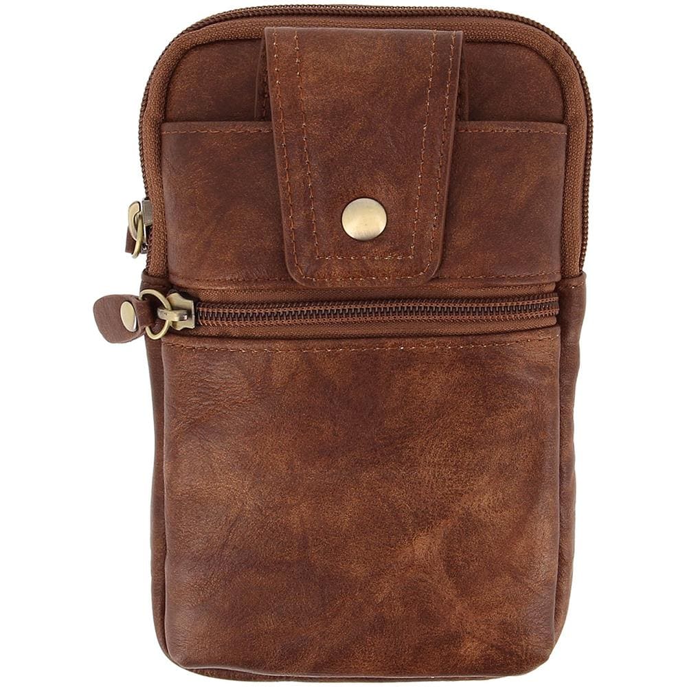 Cintura In Pelle Con Cerniera Per Smartphone Con Moschettone - Marrone - Foto 1