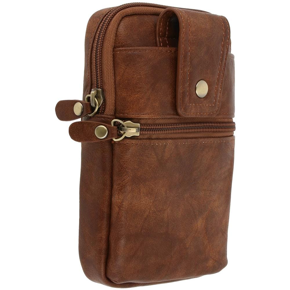 Cintura In Pelle Con Cerniera Per Smartphone Con Moschettone - Marrone - Foto 2