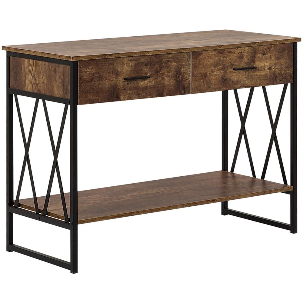 Tavolino Consolle Con 2 Cassetti Color Legno Scuro Ayden - Foto 1