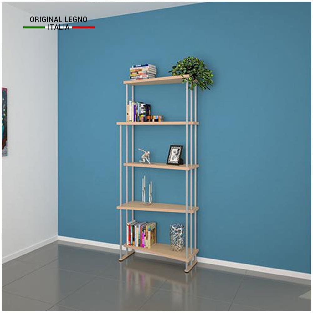 Libreria In Legno Divisorio Moderno Design Open Space Mod. Iris Acero L75 X P35/22 X 190h - Foto 1
