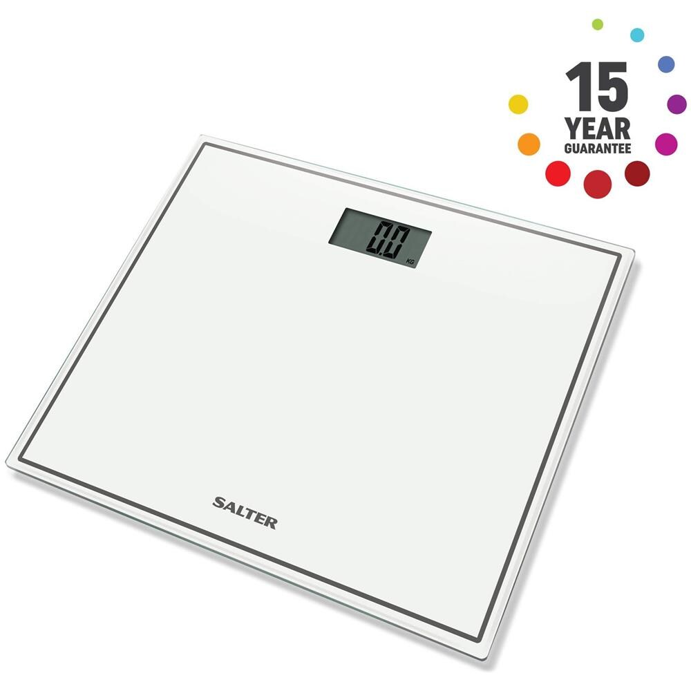 Bilancia Da Bagno Salter Compact Digital - Vetro Temperato Misurare Il Corpo Peso Metrico Imperiale Di Facile Visualizzazione Leggi Digitale Istantanea Lettura Precisa W Step-on 15yr Garanzia - Bianco - Foto 1