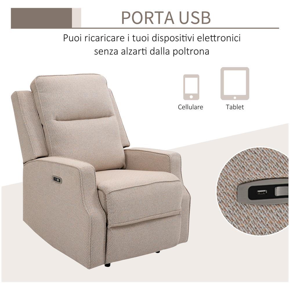 Poltrona Relax Elettrica Reclinabile Con Presa Di Ricarica Usb Beige - Foto 2