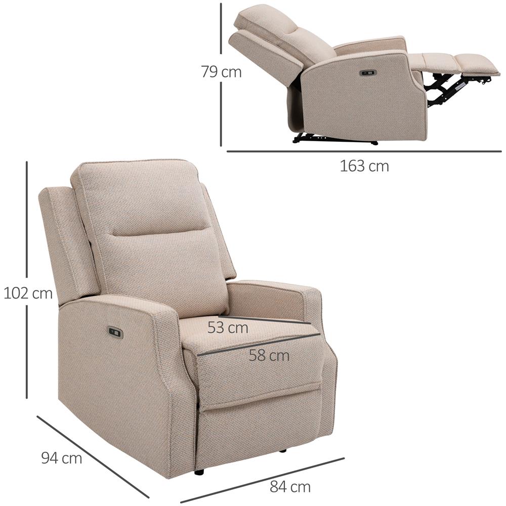 Poltrona Relax Elettrica Reclinabile Con Presa Di Ricarica Usb Beige - Foto 8