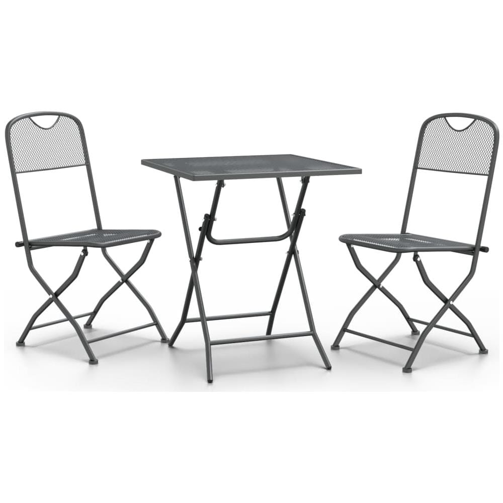Set Da Pranzo Per Giardino 3pz Rete Metallica Espansa Antracite - Foto 1
