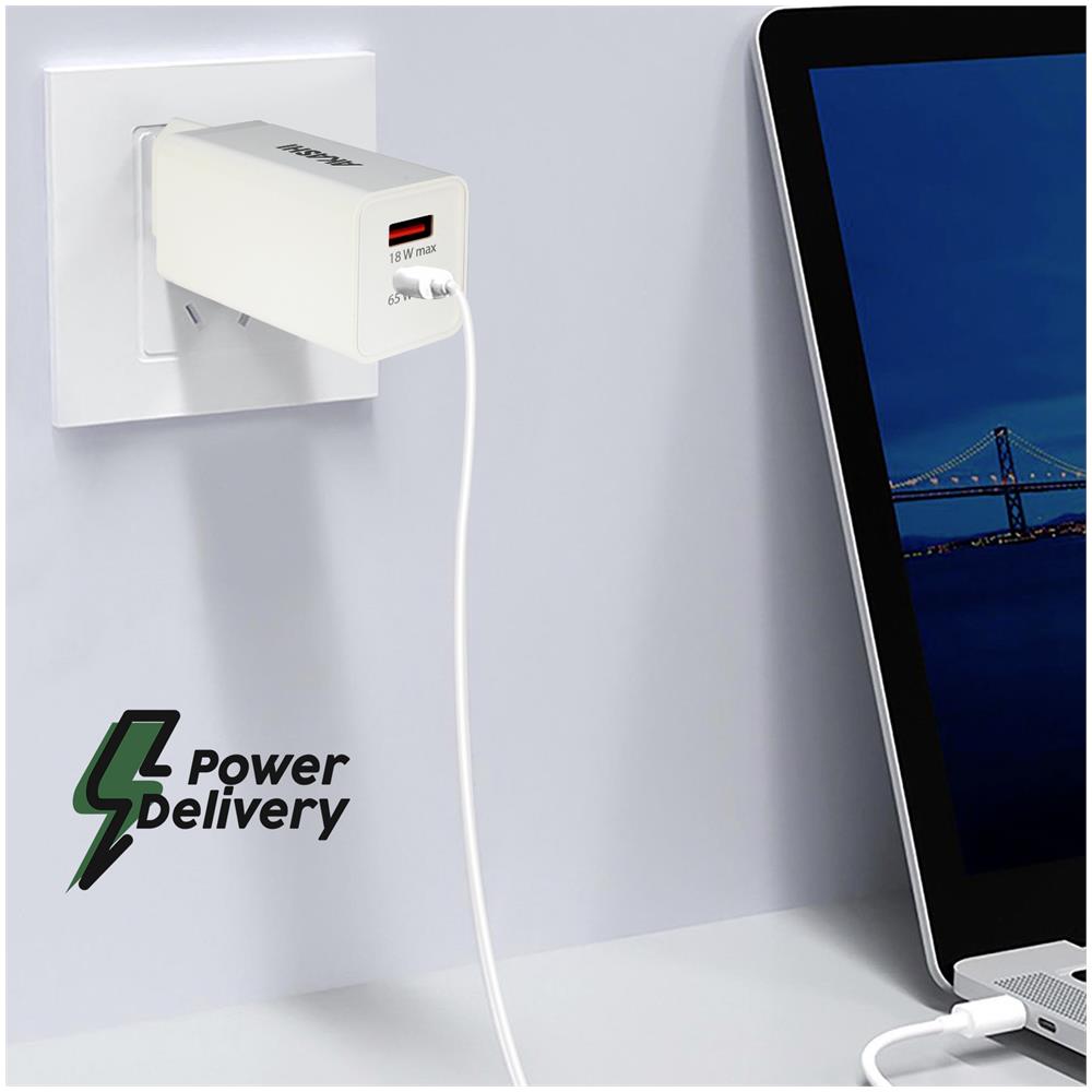 Caricabatterie Da Muro 83w, Usb-c 65w + Usb 18w Cavo Usb-c 100w Bianco - Foto 5