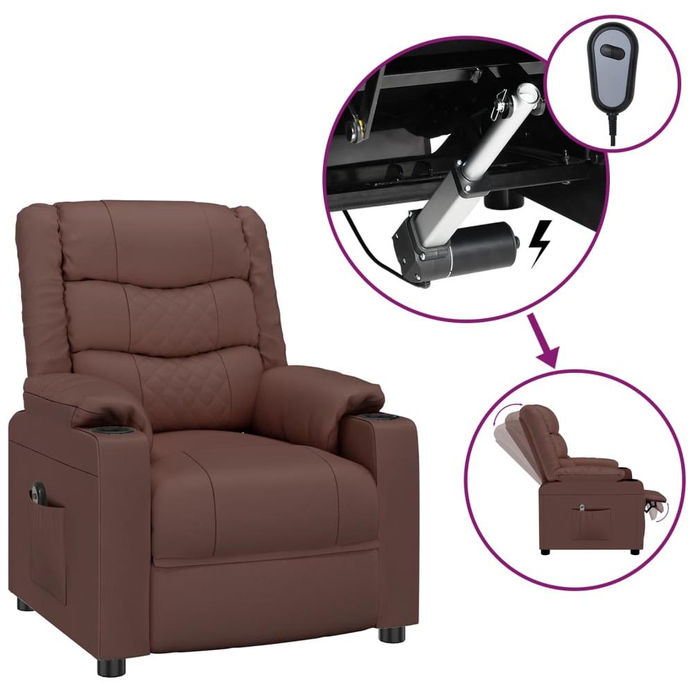 Poltrona Reclinabile Elettrica Marrone In Similpelle - Foto 2