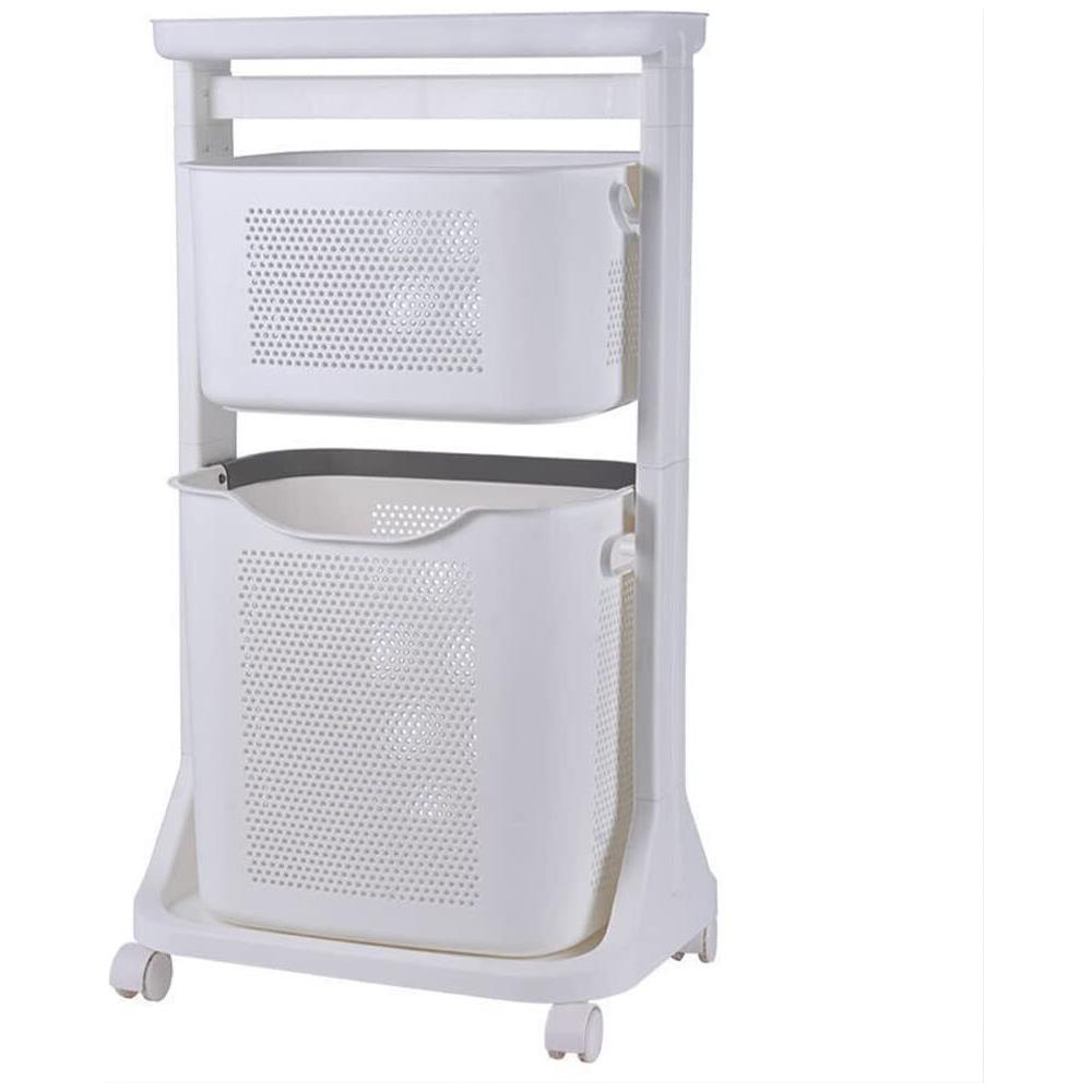 Carrello Portabiancheria Salvaspazio 2 Litri Cesta Estraibile 2 Ripiani Bianco - Foto 2