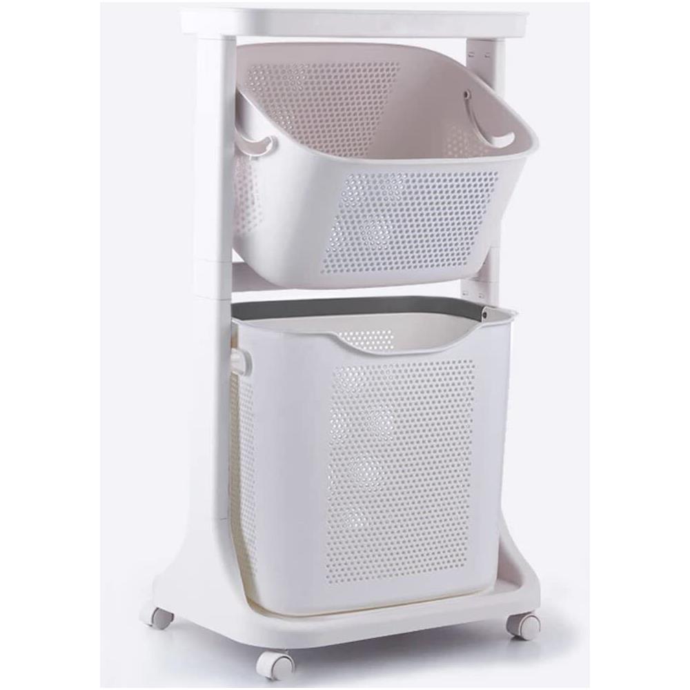 Carrello Portabiancheria Salvaspazio 2 Litri Cesta Estraibile 2 Ripiani Bianco - Foto 7