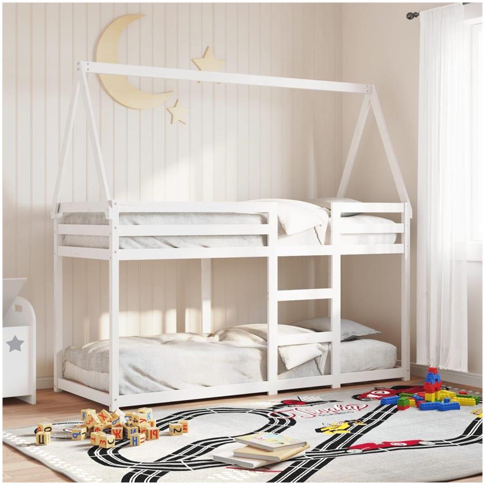 Letto a Castello senza Materasso Bianco 90x190cm Massello Pino - Foto 2