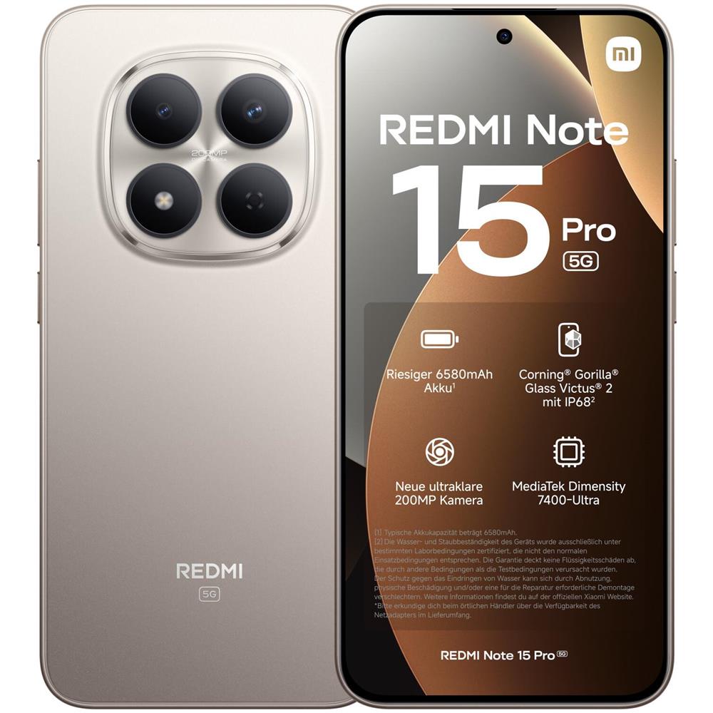 Redmi Note 15 Pro 5G 256GB 8GB Ram Display 6.83" Amoled 120Hz Main Camera 200MP Dual nanoSim (+eSim) MediaTek Dimensity 7400-Ultra 6580mAh Titanium Color - Foto 1