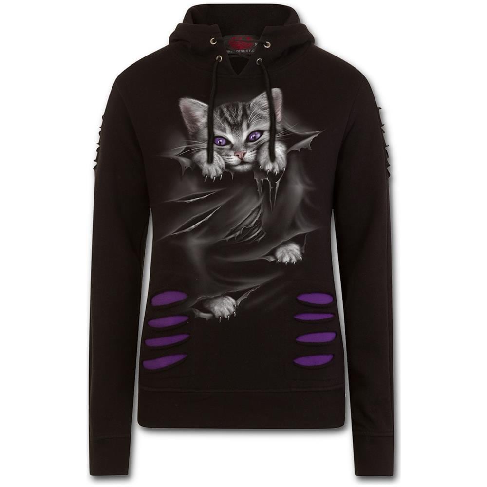 Bright Eyes - Large Ripped Purple-Black (Felpa Con Cappuccio Donna Tg. L)  - Foto 1
