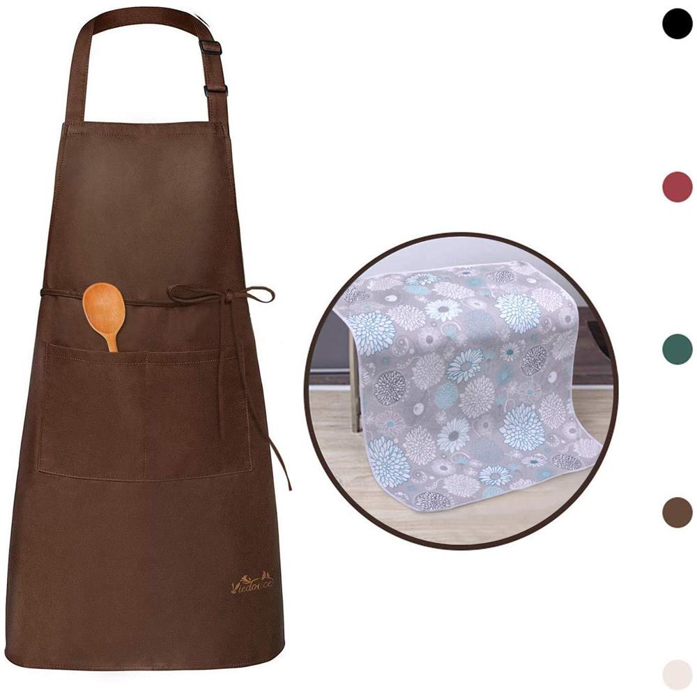 Grembiule Da Cucina Impermeabile Regolabile Chef Grembiule Con Tasche Per La Casa Ristorante Artigianato Giardino Barbecue Scuola Coffee House Grembiule Per Donne Degli Uomini (1x Grembiule Asciugamano 1 X Cucina)  - Foto 1