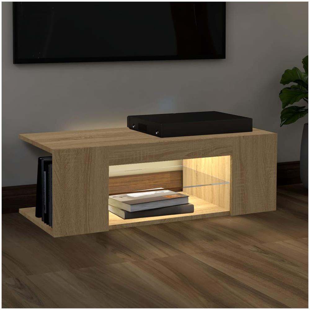 Mobile Porta TV con Luci LED Rovere Sonoma 90x39x30 cm - Foto 2