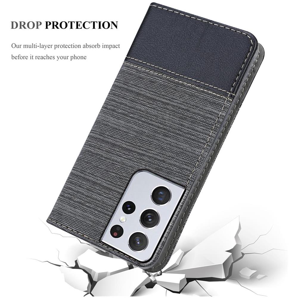 Custodia Compatibile Con Samsung Galaxy S21 Ultra In Grigio Nero - Coperchio Protettiva Con Chiusura Magnetica, Funzione Stand E Tasca Per Le Carte - Foto 8