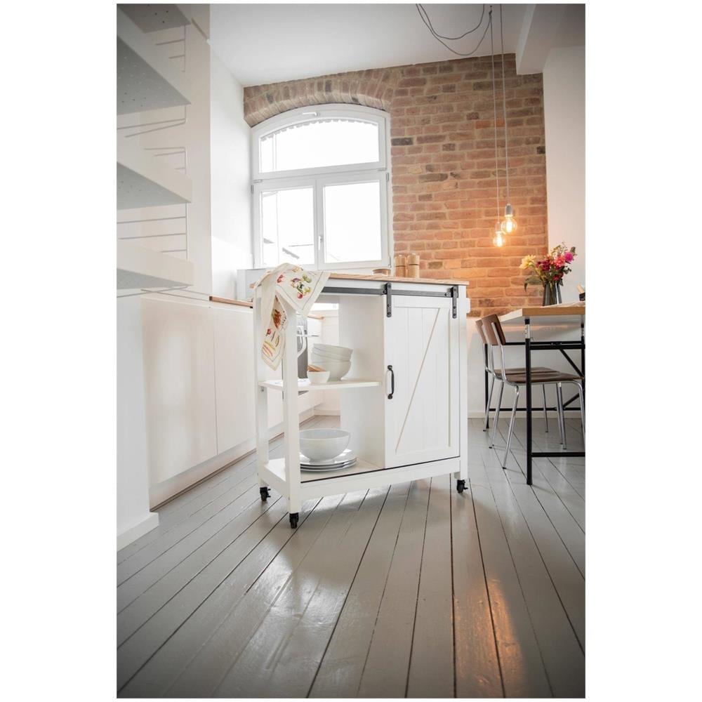 Carrello Ruota Landhaus In Legno Di Pino E Mdf, Bianco, - Foto 3