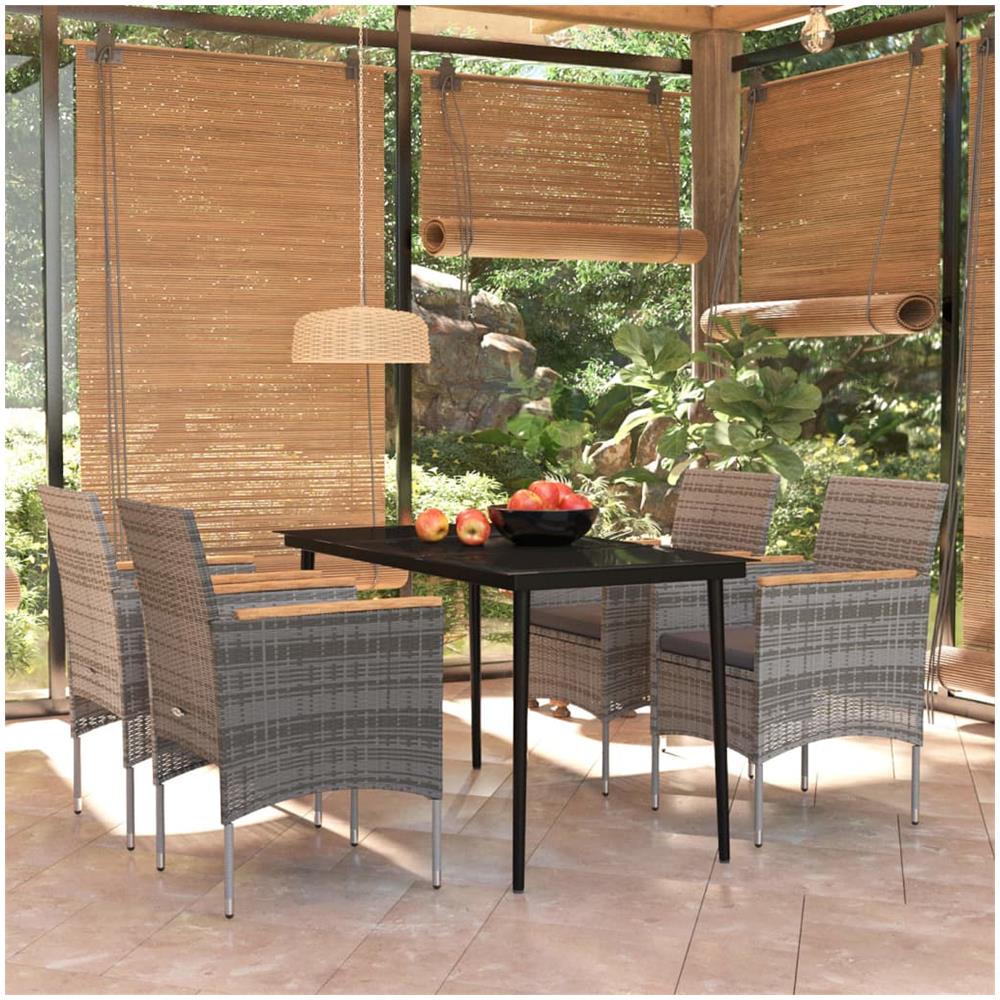 Set Da Pranzo Per Giardino 5 Pz Con Cuscini Grigio E Nero - Foto 1