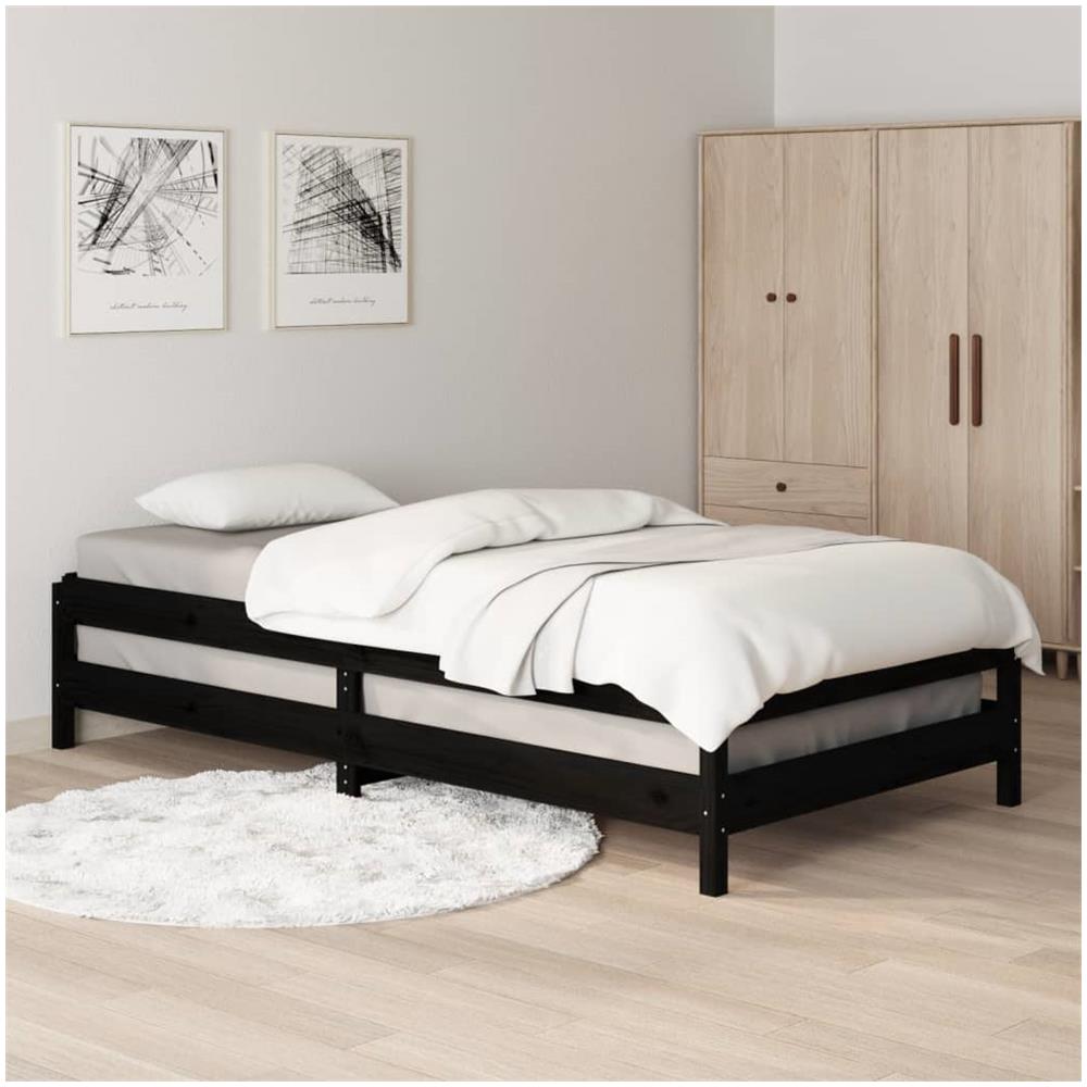 Letto Impilabile Nero 90x200cm In Legno Massello Di Pino - Foto 2