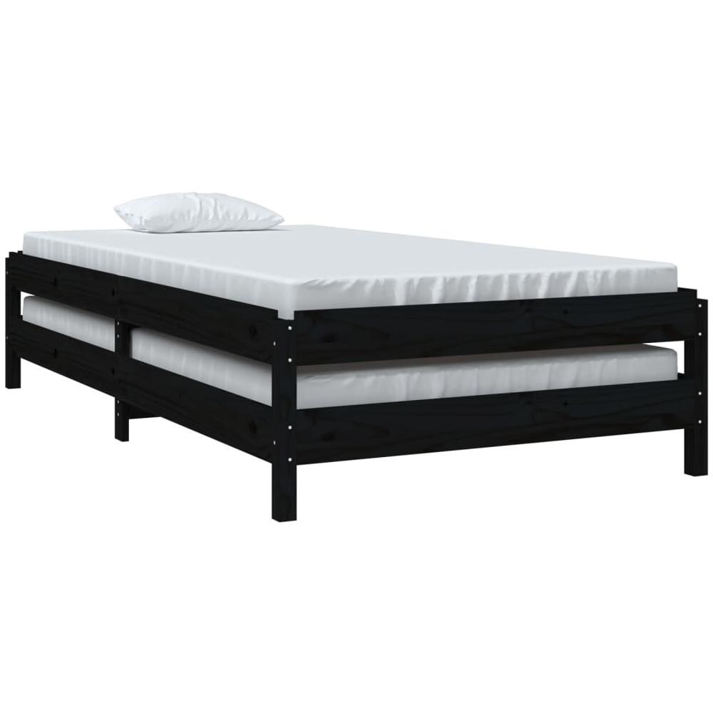 Letto Impilabile Nero 90x200cm In Legno Massello Di Pino - Foto 9