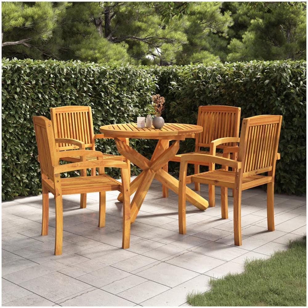 Set Da Pranzo Per Giardino 5 Pz In Legno Massello Di Teak - Foto 1