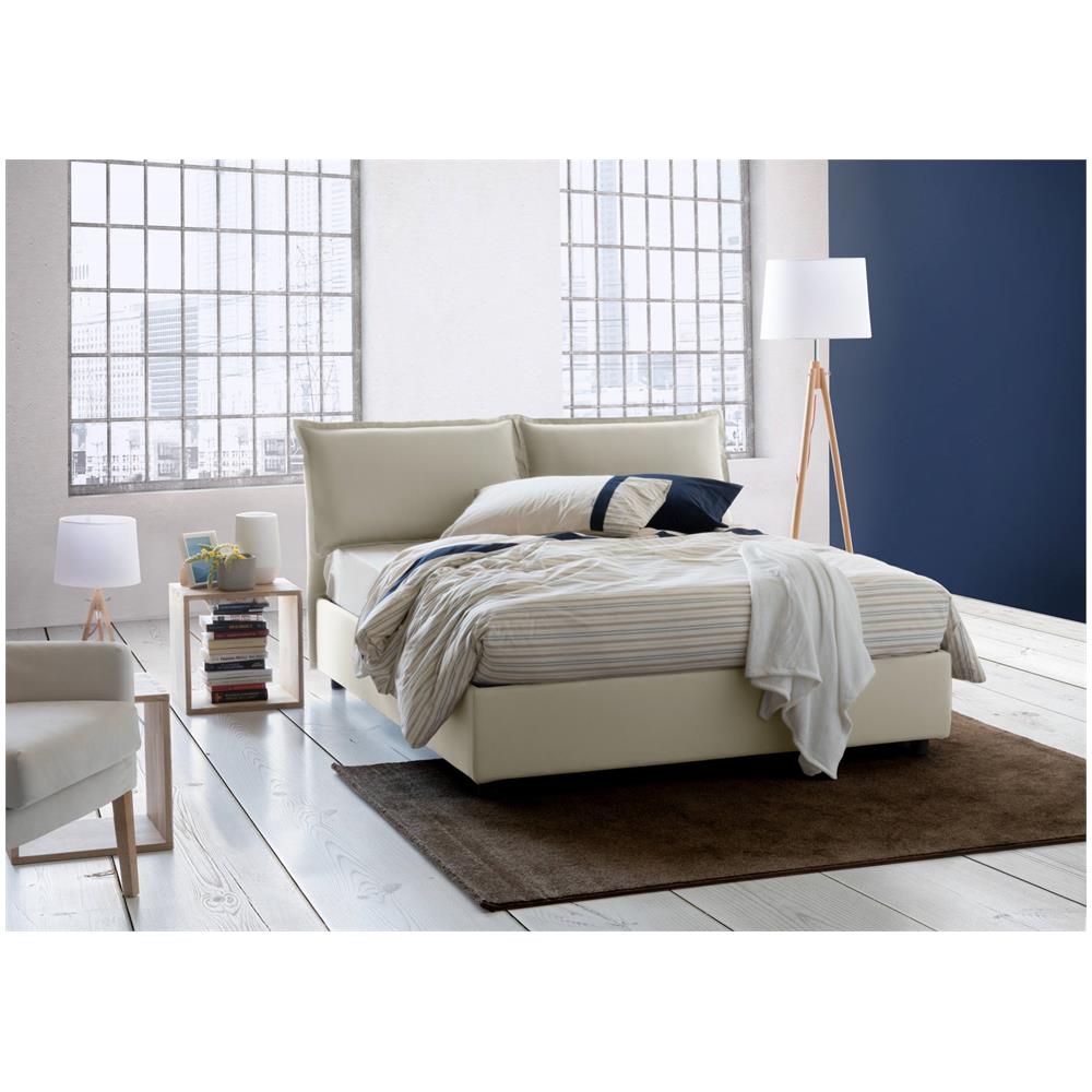 Letto Matrimoniale Agnese, Letto Contenitore Con Rivestimento In Tessuto, 100% Made In Italy, Apertura Frontale, Adatto Per Materasso Cm 140x190, Beige - Foto 1