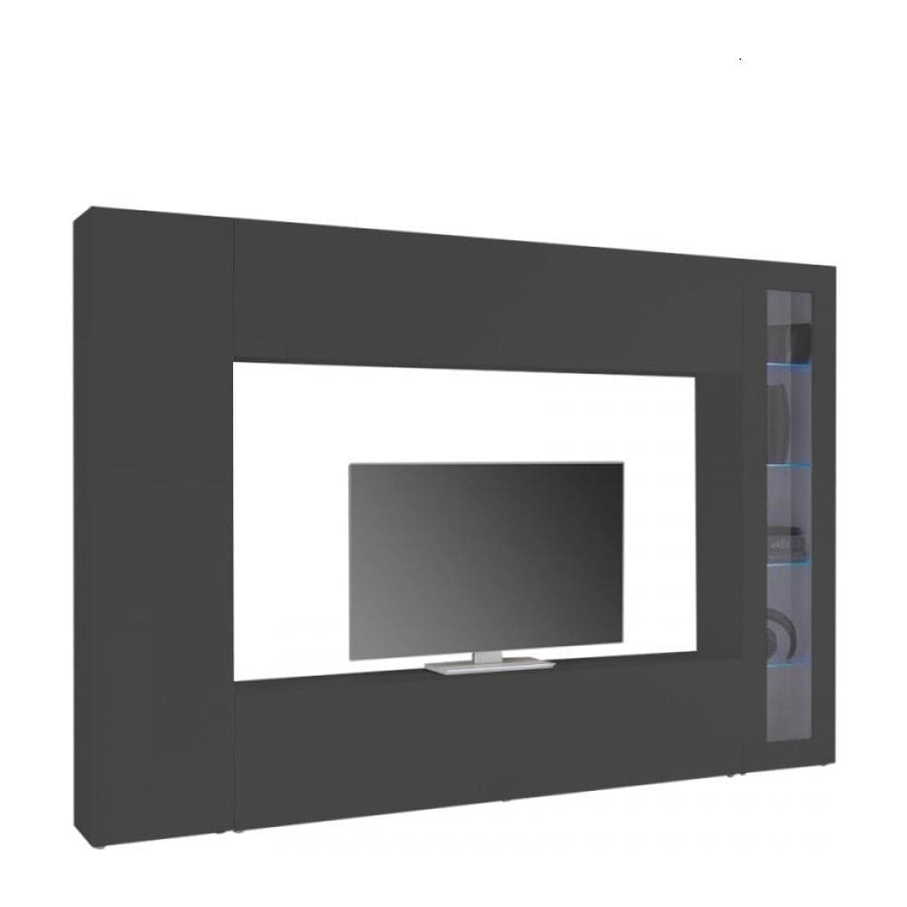 Parete Attrezzata Donatello, Set Salotto Porta Tv, Mobile Soggiorno Multiuso Con Vetrina E Luce Led, 100% Made In Italy, Cm 260x30h180, Antracite - Foto 2