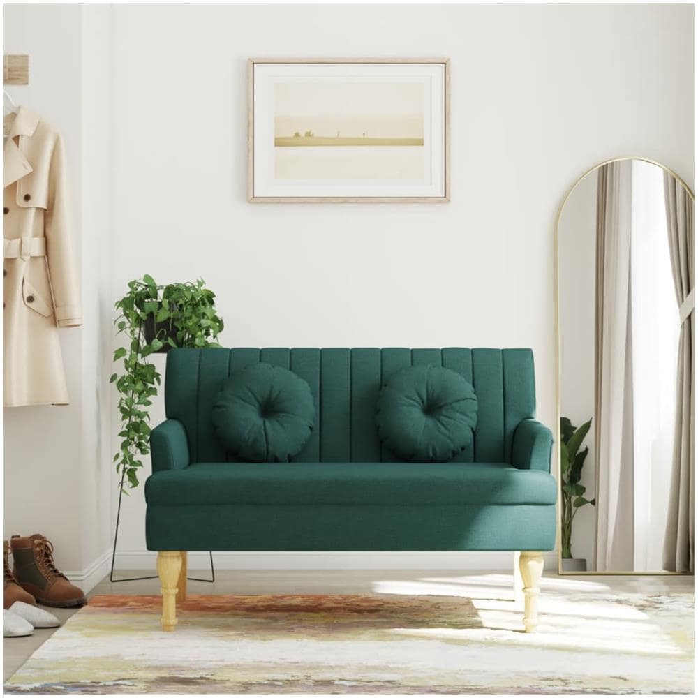 Panca Con Cuscini Verde Scuro 113x64,5x75,5 Cm In Tessuto - Foto 1