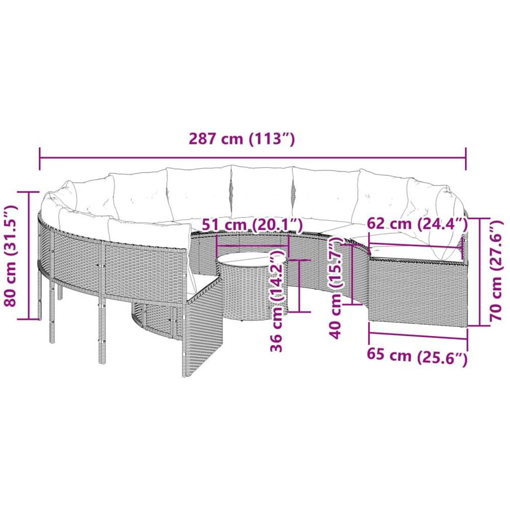 Divano da Giardino Tavolo e Cuscini Circolare Grigio Polyrattan - Foto 10
