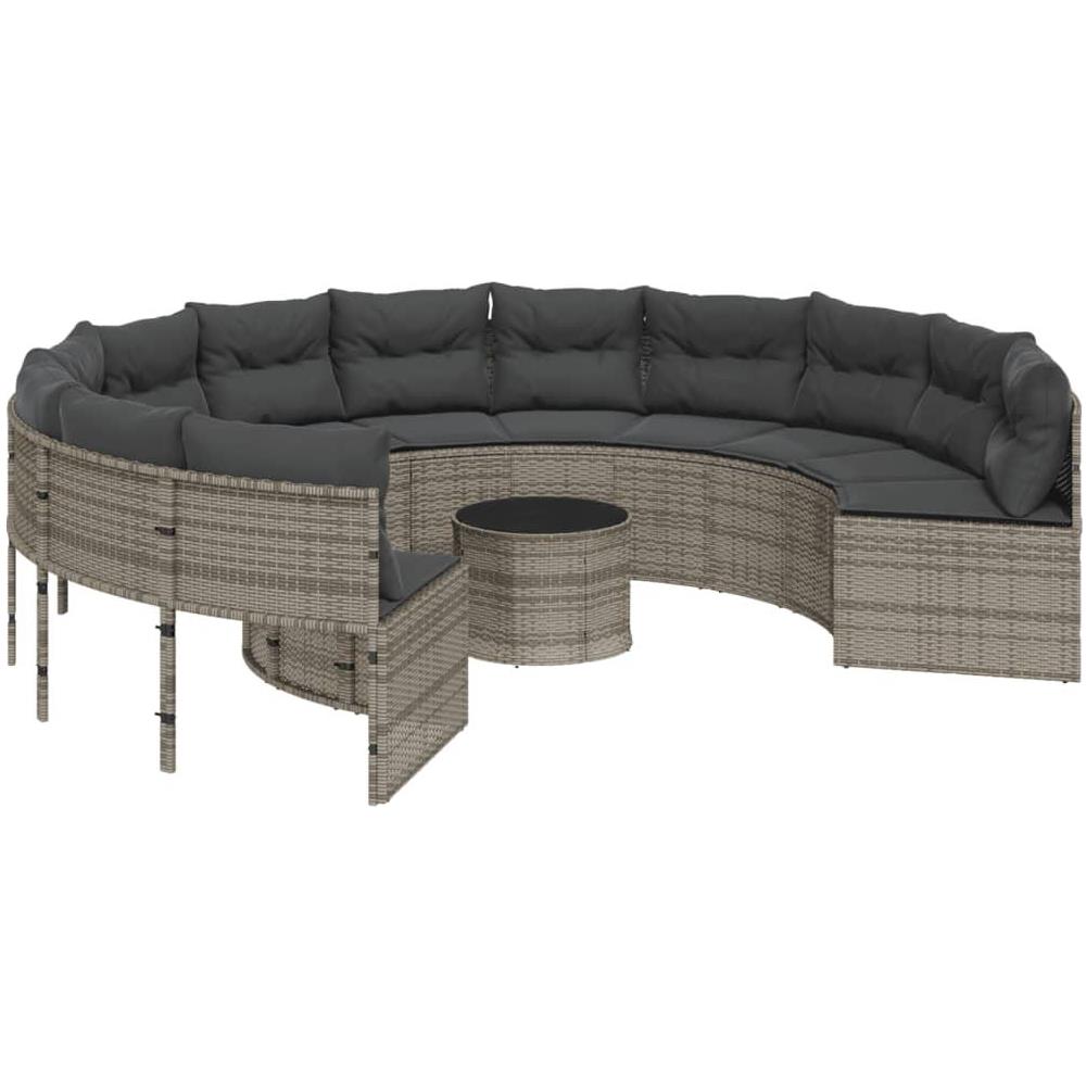 Divano da Giardino Tavolo e Cuscini Circolare Grigio Polyrattan - Foto 1