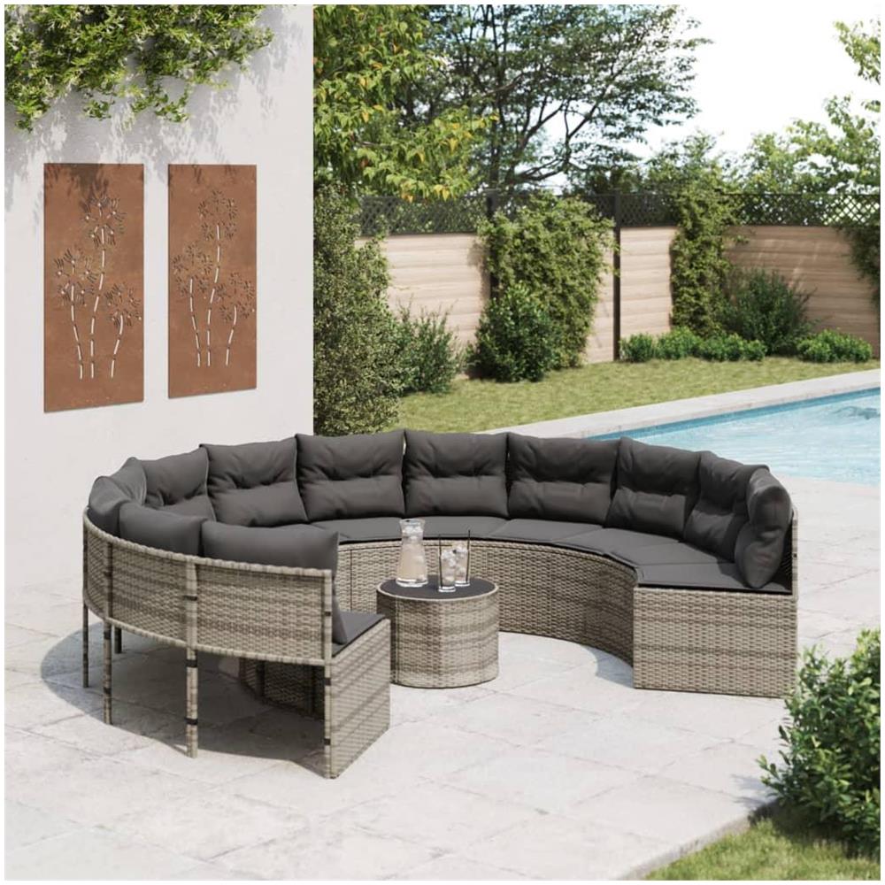 Divano da Giardino Tavolo e Cuscini Circolare Grigio Polyrattan - Foto 2