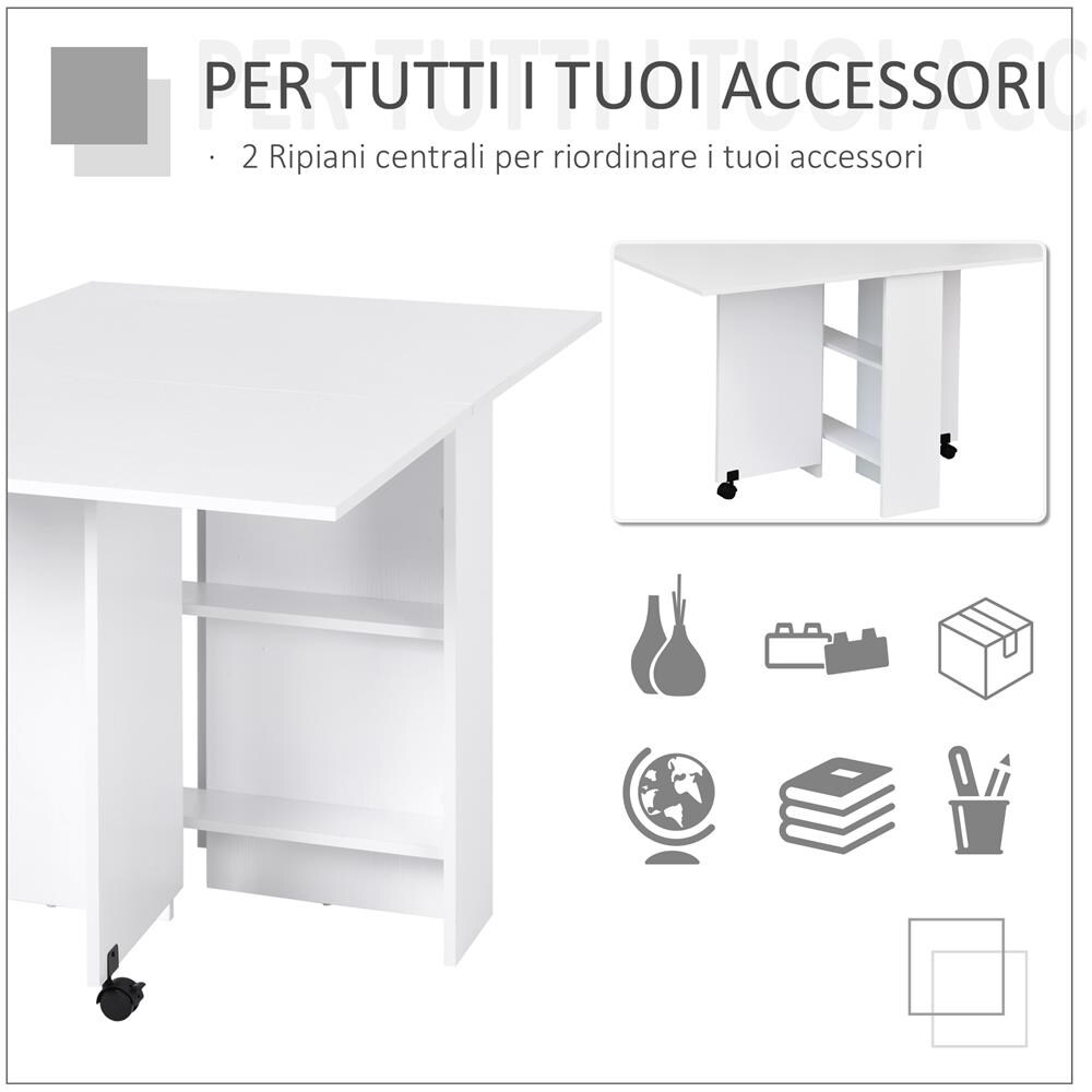 Tavolo pieghevole scrivania in legno bianco con ruote - Foto 2