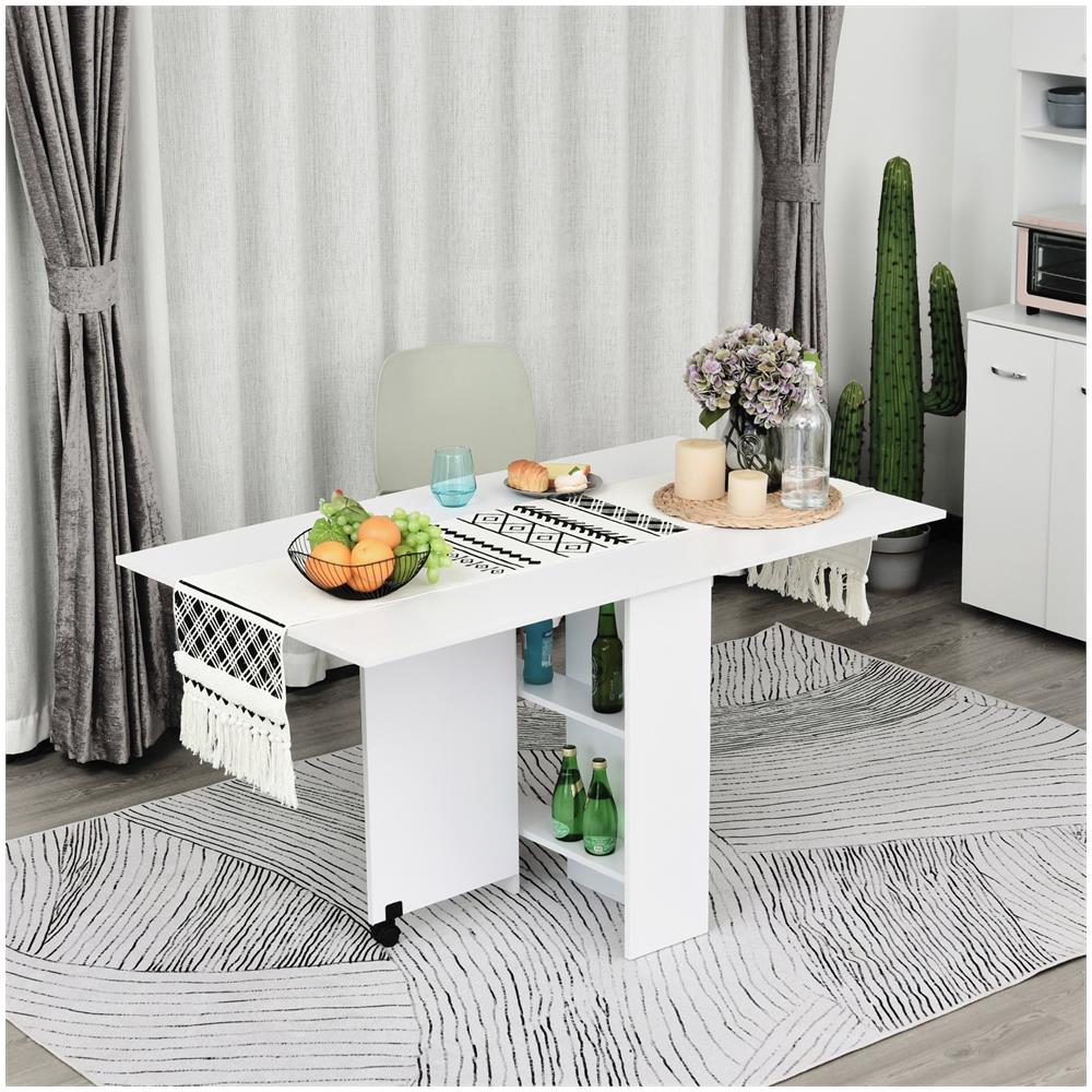 Tavolo pieghevole scrivania in legno bianco con ruote - Foto 8