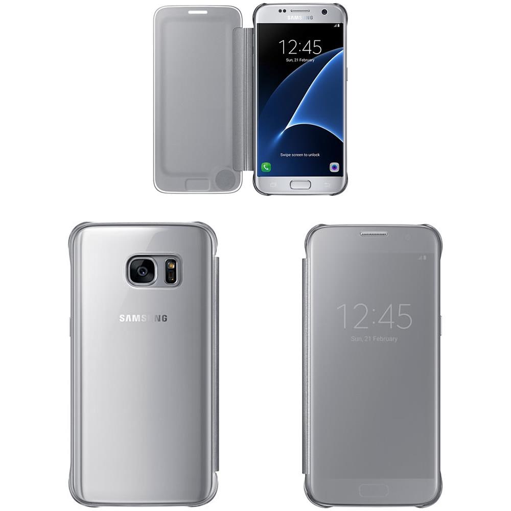 Flip Cover Custodia Clear View Originale per Galaxy S7 - Argento - Foto 5