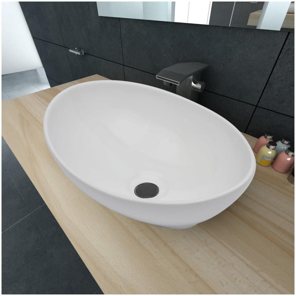 Lavello in Ceramica a forma Ovale Dimensioni 40 x 33 cm Colore Bianco - Foto 1
