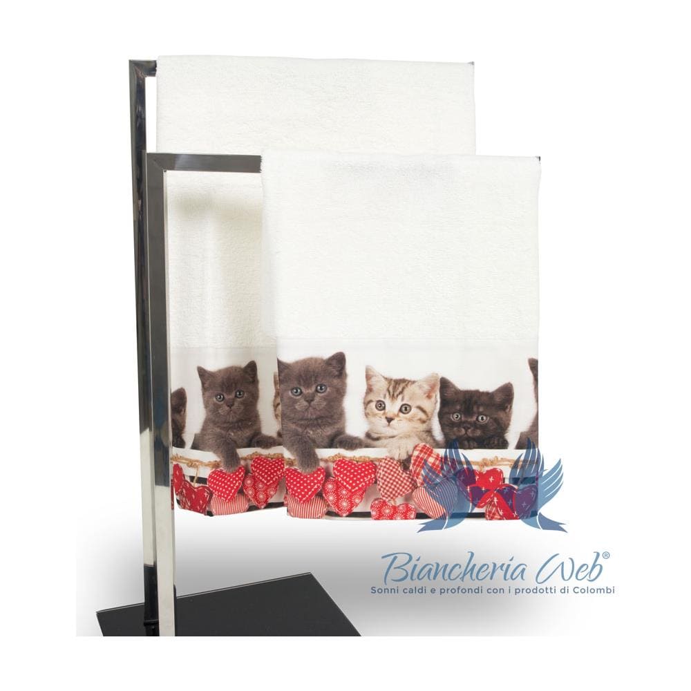 Set Asciugamani E Teli Bagno In Stampa Digitale Linea Fresh Dis. Micio 33 Telo Bagno Micio - Foto 1