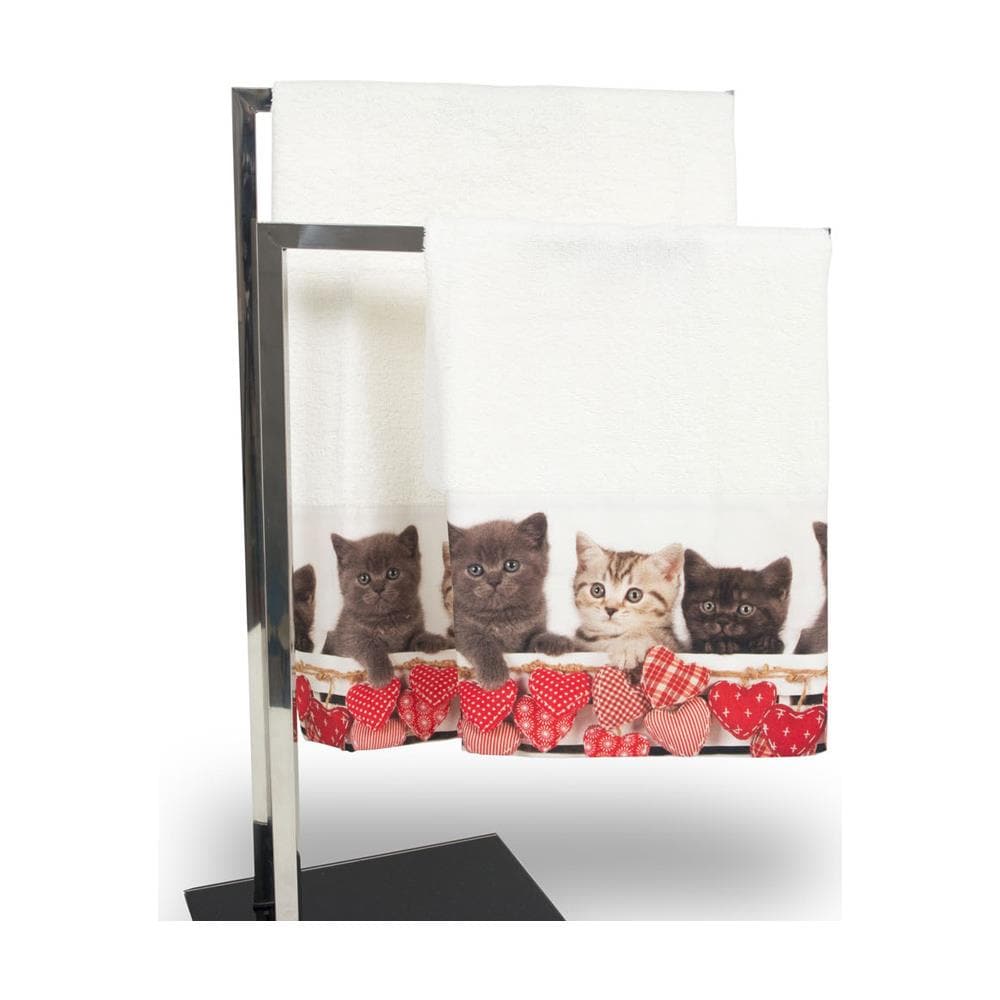 Set Asciugamani E Teli Bagno In Stampa Digitale Linea Fresh Dis. Micio 33 Telo Bagno Micio - Foto 2